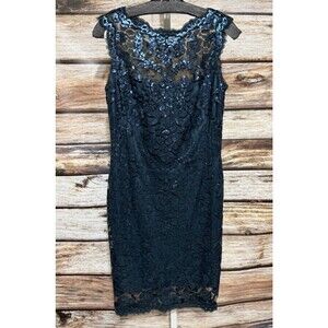 Tadashi Shoji Deep Teal Green Sequin Lace  Cap Sleeve Dress Women’s Size 6 NEW